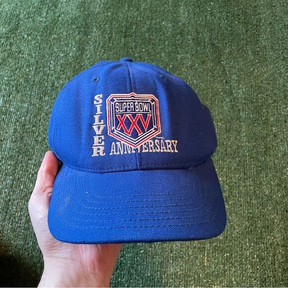 Vintage 90s 1991 Super Bowl XXV 25 NFL Snapback Hat Cap Silver Anniversary Blue - Picture 1 of 8